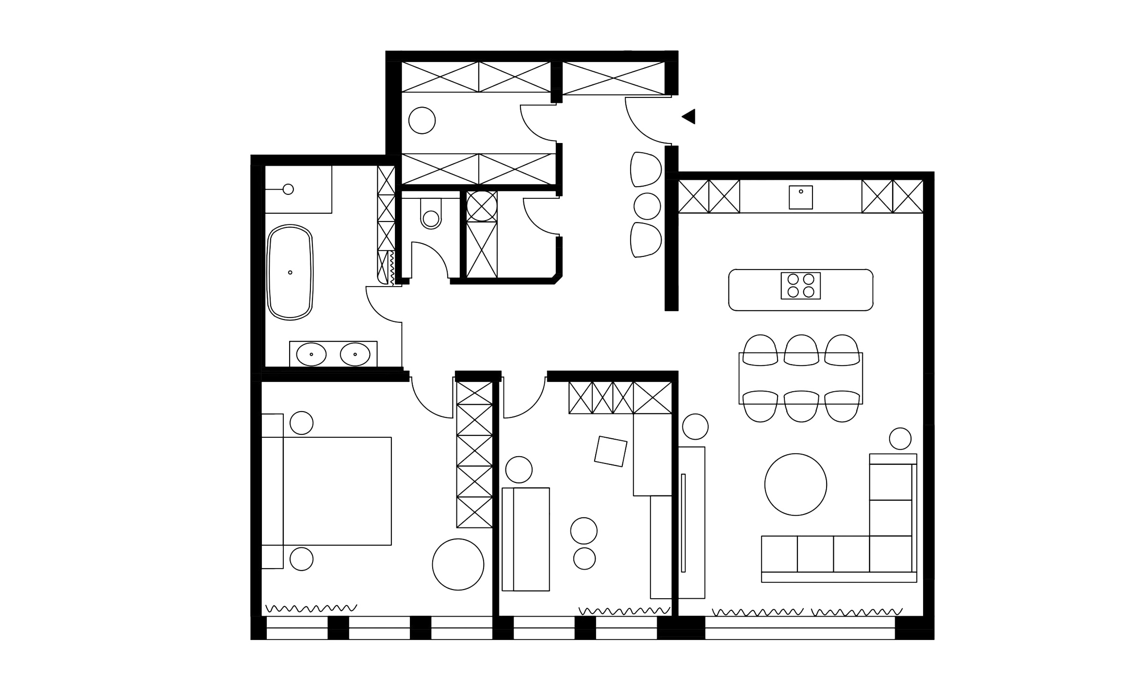 Drei-Zimmer-Wohnung mit blauer Küche